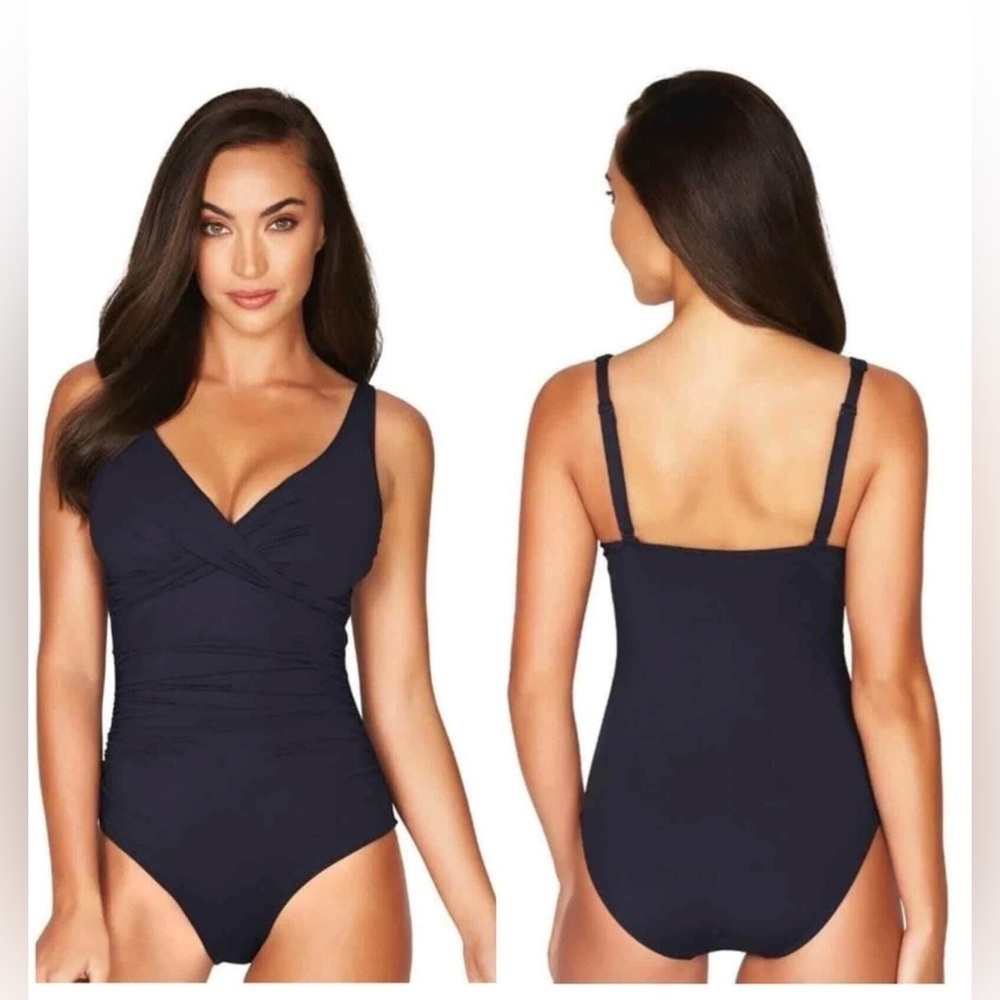 Sea Level Australia One Piece Multifit Cup Cross Front Black Swimsuit Size 12